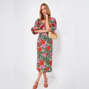 RHODE Noa cutout floral print linen midi Dress in Aura Bloom 6 Womens
